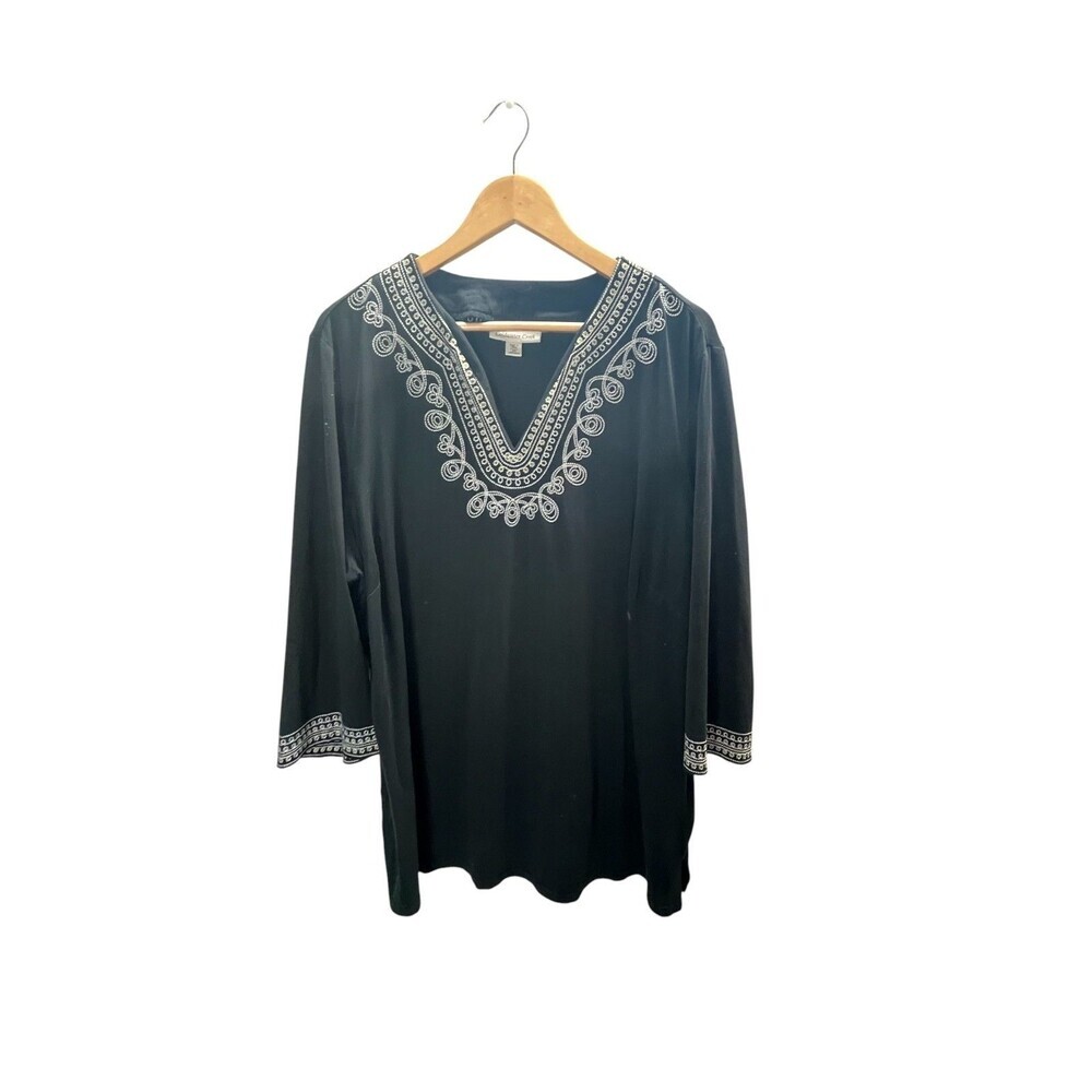 Coldwater Creek Top Women's Size 2X Black Paisley Cotton Blend